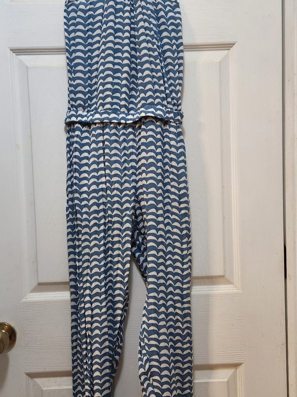 Ava Sky/Fighting Eel Blue and White Wave Print One-Piece Romper